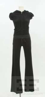   Couture Black Terry Cloth Hooded Jacket & Pant Suit Size Small  