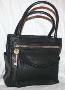   Black Soft Supple Pebbled Leather Purse Tote Hand Bag Key EUC  