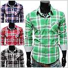   ) THELEES Mens Casual Stylish Long Sleeve Stripe Patch Checker Shirts