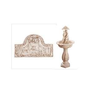  Young Couple Fountain & Flower Basket Welcome Plaque 