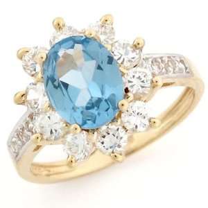    10k Gold Synthetic Aquamarine March Birthstone CZ Ring Jewelry