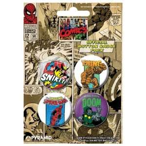   Button / Badge / Pin Set (Wolverine, The Thing, Spider Man & Dr. Doom