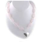   Heart Charm, Rose Quartz Stone Nugget Freshwater Pearls Necklace