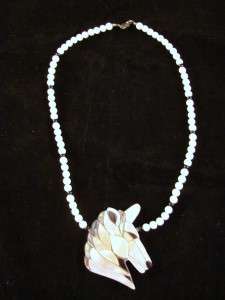 Lee Sands Unicorn Necklace Mother of Pearl & Abalone Shell Inlay 