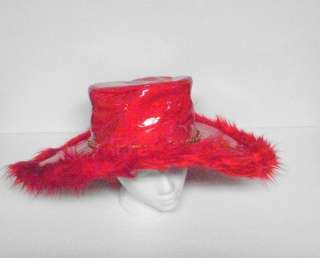 Red Christmas Pimp Hat w/ Gold Chain Band & Fur Trim New  