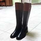 Gently Used ECCO Black Brown Leather Womens Riding Boots 40 9M 9.5 M