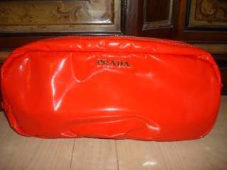 NWT Authentic PRADA orange cosmetic case purse bag Saks  