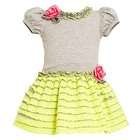 Bonnie Jean Green Grey Dress Size 12M Stripe Jersey Spring Baby Girl