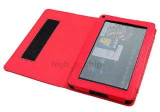   Leather Folio Case Pouch Stand w/ armband for  Kindle Fire RED