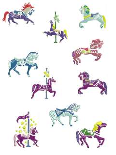 Carousel Horses Machine Embroidery Designs Font Brother Formats CD PES 