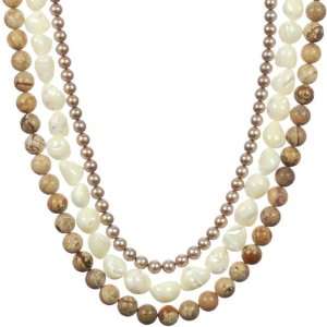   Pearl, White Mother of Pearl Nugget, and Picture Jasper Beads Necklace