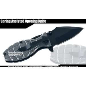  Assisted Opening Army Grenade Knife Black Blade Folder 