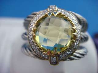   STUNNING CHARRIOL 18K GOLD DIAMONDS CITRINE AND CABLE LADIES WIDE RING