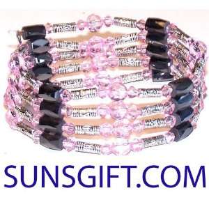   Hematite Bracelet Necklace Silver Chain Pink