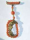 Vintage Angel Skin Coral Glass Bead & Brass Brooch Pin
