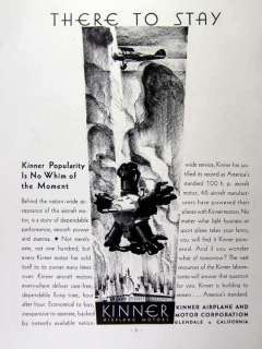   print advertising for KINNER airplane motors Glendale, California
