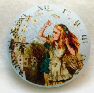 Clock Face Fabric Button Alice Wonderland & Cards Lg Sz  