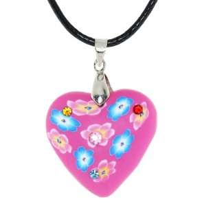  Pink Fimo Murano Design Heart with Multicolor Crystals 