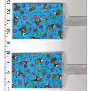  of 2 Luggage Tags Made with Bumble Bee on Blue Fabric: Everything Else