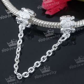 5X Silvery Safety Link Chain Twin Clasp Charm Spacer  