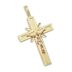  14k Yellow and Rose Gold Cross Crucifix Charm Pendant d 