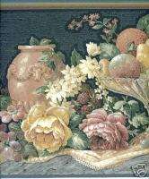Embossed Fruit And Flowers In Vases Wallpaper border  