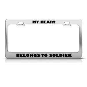 My Heart Belongs To Soldier Military license plate frame Stainless