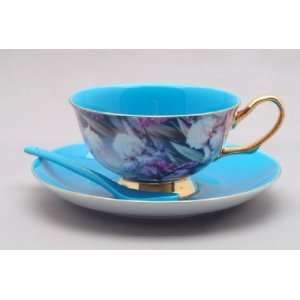 Satin Shell Turquoise Bone China Tea Cup and Saucer & Gift Box  