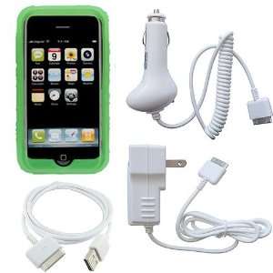  Apple iPhone 3GS Silicone Skin Case Cover Green w/ USB Data Cable 