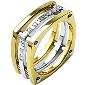    Size 10  Spikes Titanium Square Root ip Gold cz Ring Jewelry