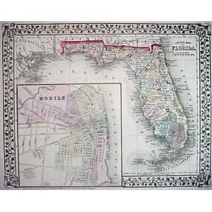   Mitchell 1872 Antique Map of Florida & Mobile   $139