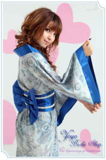 JAPANESE LONG SLEEVE GEISHA KIMONO COSPLAY DRESS BLUE  