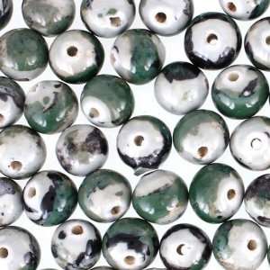  12mm Marbled Black and White Porcelain Round Bead: Arts 