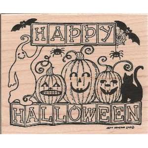  Happy Halloween Pumpkins Wood Mounted Rubber Stamp (P8048 