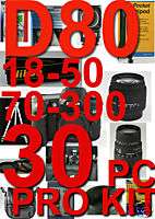 Nikon D80 W/ 18 55 & 70 300 Lens 30 Piece PRO KIT + 8GB 018208094257 