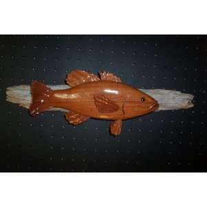  Hand Carved Fish Wood Art on Driftwood Wall Hanging 
