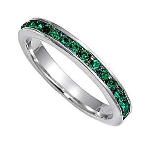 Sterling Silver May Birthstone Eternity Ring w/ Emerald  size 4