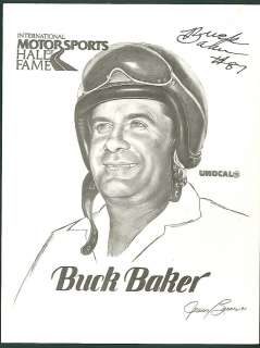 Buck Baker signed print Early stock car Racer Legend  