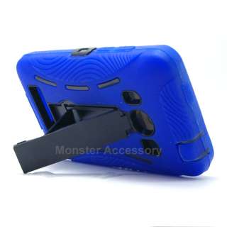 Blue Kickstand 2 in 1 Double Layer Hard Case Gel Cover For HTC Evo 4G 