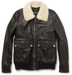 Gucci Shearling Collar Leather Bomber Jacket