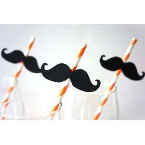 Mustache Straw Photo Props   Set of 5   Mustaches on ORANGE Striped 