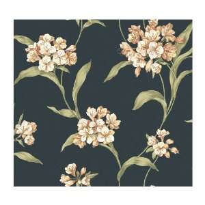   Veranda AD8107 Hydrangea Trail Wallpaper, Black/Sage Green/Golden Tan