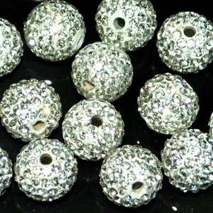 6mm 8mm 10mm 12mm 14mm White Ball Pave Crystal Rhinestone Spacer Beads 
