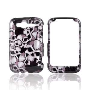  Silver Skulls on Black Hard Plastic Case Cover For HTC 
