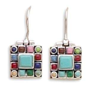   Turquoise Mulitcolor Stone Drop Sterling Silver Earrings: Jewelry