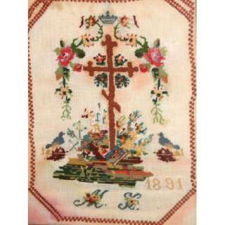1891 Russian Orthodox Cross Embroidery Tapestry Gobelin  