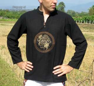Dragon Orb Thai Cotton Chinese Cut Mens Shirt Black XXL  