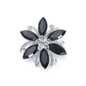  Dainty Flower Brooch with Black Crystals 