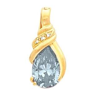   14K Yellow Gold Sky Blue Topaz and Diamond Pendant/Enhancer: Jewelry