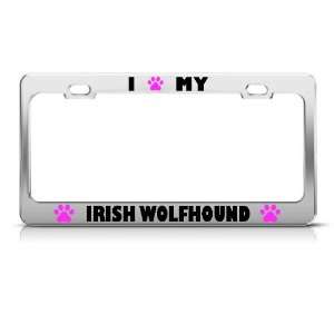 Irish Wolfhound Paw Love Dog license plate frame Stainless Metal Tag 